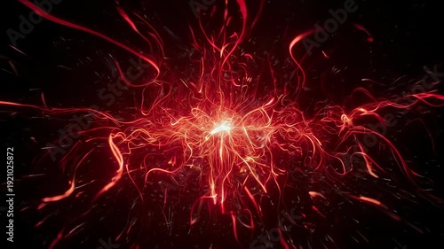 Glowing red energy tendrils emanating from a bright central light against a dark background