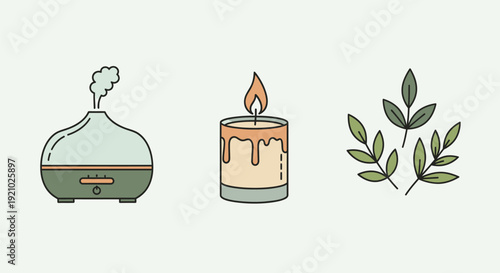 Essential Oil Diffuser Candle and Leaves.