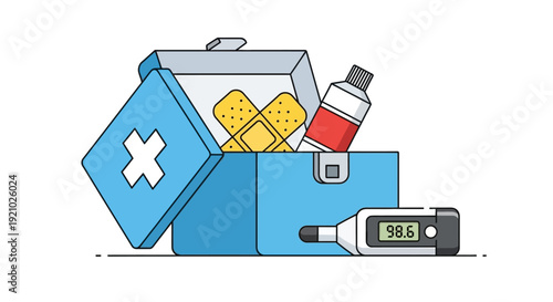 First Aid Kit with Medical Supplies Open.