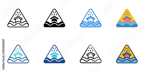 Flood Response icons set multiple style collection. Editable stroke 
