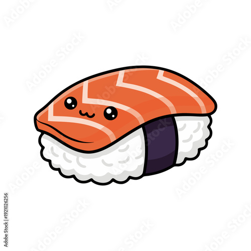 Cute Kawaii Salmon Nigiri Sushi With Happy Face Illustration