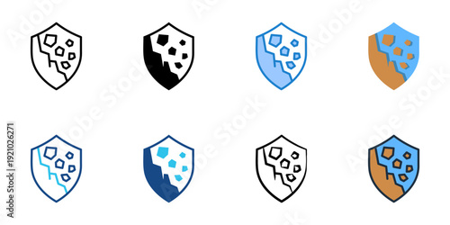 Landslide Prevention icons set multiple style collection. Editable stroke 

