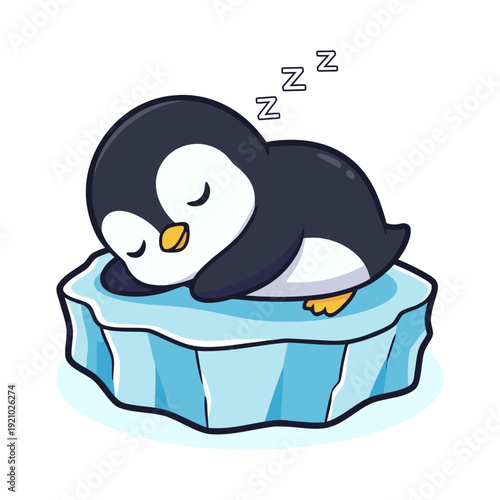 Cute Penguin Sleeping on Ice Floe Cute Illustration