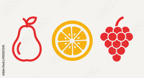 Pear Orange Grapes Fruit Illustration Set.