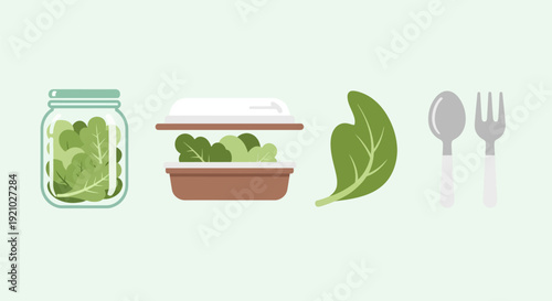 Crispy Lettuce in Jar and Container.