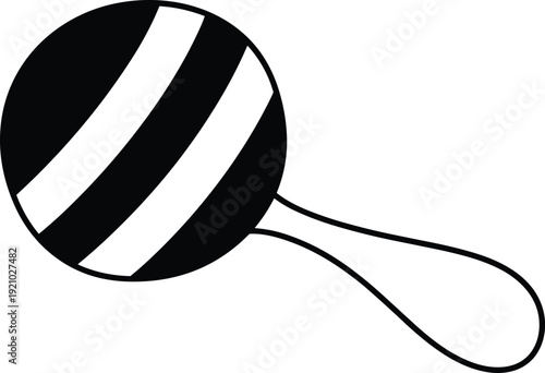 Baby rattle toy silhouette icon simple striped infant shaker vector isolated on white background for childcare nursery and newborn product design