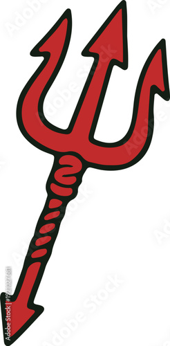 Classic Red Devil Trident Symbol Isolated on Black