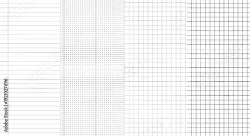 Set of technical paper textures including blueprint grids dot matrix patterns and lined sheets for engineering architectural drafting sketches and minimalist background designs