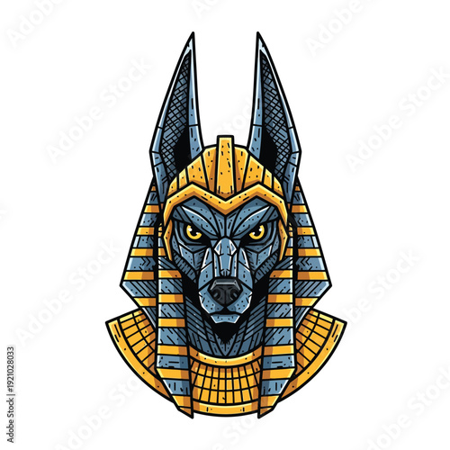 Geometric Anubis Egyptian God Head Illustration with Pharaoh Headdress