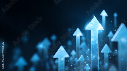 Multiple Glowing Blue Holographic Arrows Pointing Upwards Signifying Strong Positive Growth And Success Trends
