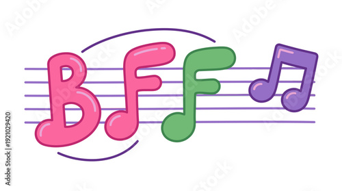 Friendship Music Vector Illustration BFF Best Friends Forever Colorful Notes Stars Hearts Playful Design Creative Graphic Vector Artwork for Friendship Rhythms Fun Branding