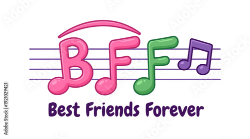 Friendship Music Vector Illustration BFF Best Friends Forever Colorful Notes Stars Hearts Playful Design Creative Graphic Vector Artwork for Friendship Rhythms Fun Branding