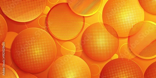 Abstract Orange and Yellow Circle Pattern Design with Gradient Effects and Halftone Texture