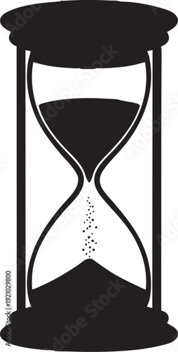 Black Hourglass Silhouette with Falling Sand Isolated on White Background Design