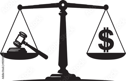 Legal Justice and Finance Concept with Scales of Justice Weighing Gavel and US Dollar Currency Symbol