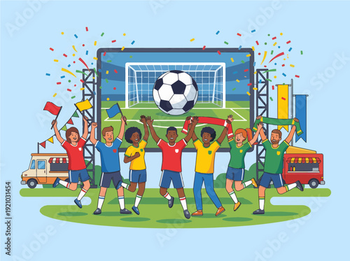 Soccer Fan Zone Watch Party and Football Supporter Crowd Vector