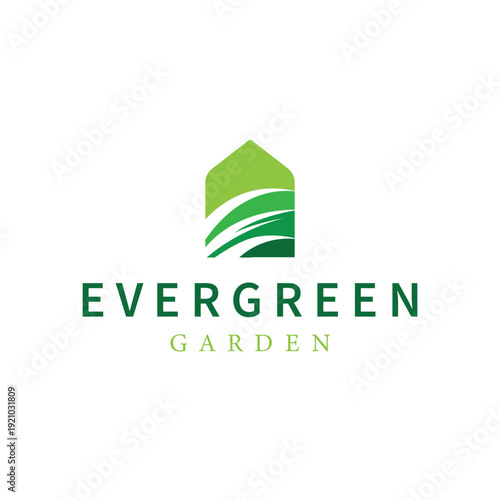 house logo with green leaf elements, ideal for home gardening businesses, eco properties, or professional gardening services.