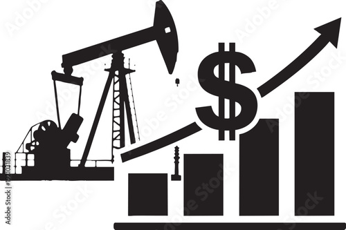 Rising Oil Prices and Global Economy Concept Industrial Pump Jack with Upward Growth Chart and Dollar Symbol