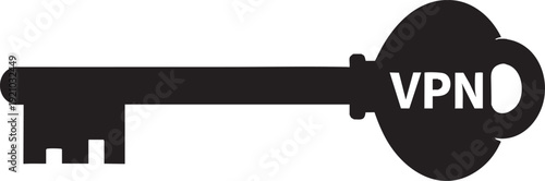 VPN Key Icon - Black Silhouette Skeleton Key Symbol for Cyber Security and Privacy