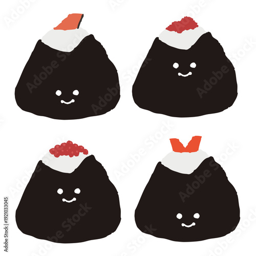 Cute onigiri rice ball illustration set
