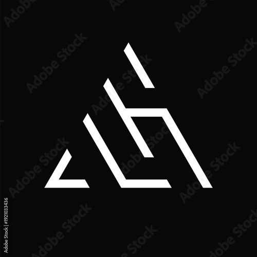 this image is a flat logo design of initial letters ALH connected together forming a triangle shape that looks clean in white color on a black background