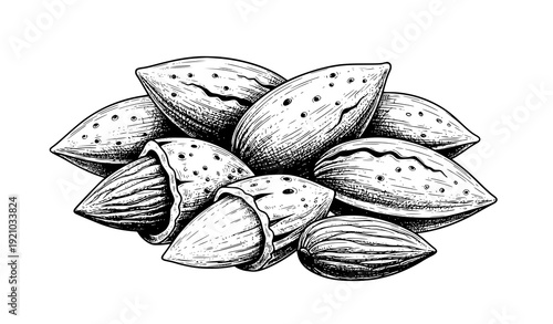 Hand drawn almond vector illustration retro ink sketch botanical nut