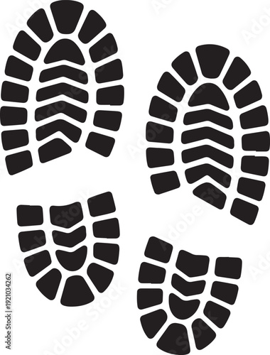 A black and white silhouette of some boot prints