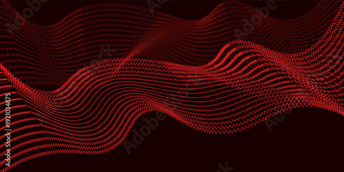 Abstract red zigzag wave lines. Digital frequency equalizer. Digital style line art background. Vector.