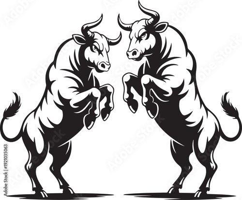 A traditional bullfight has two bulls vector art silhouette