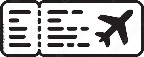 Air plane ticket black and white icon. Clipart image isolated on white background