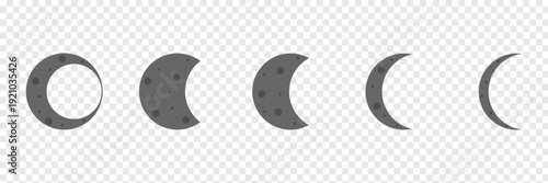 Moon phases astronomy icon silhouette symbol set. Full moon and crescent sign logo. Vector illustration. Isolated on white background. Vector Illustration .EPS 10 .