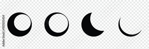 Moon phases astronomy icon silhouette symbol set. Full moon and crescent sign logo. Vector illustration. Isolated on white background. Vector Illustration .EPS 10 .