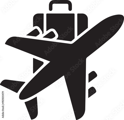 Air travel icon. plane and luggage. vacation and journey symbol. vector image for tourism design