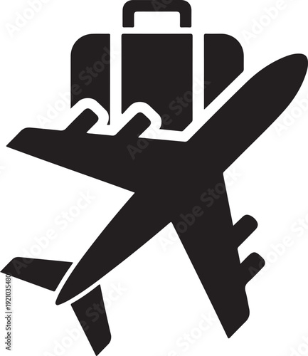 Air travel icon. plane and luggage. vacation and journey symbol. vector image for tourism design