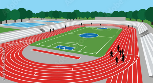 Athletes Running on Red Track Stadium.