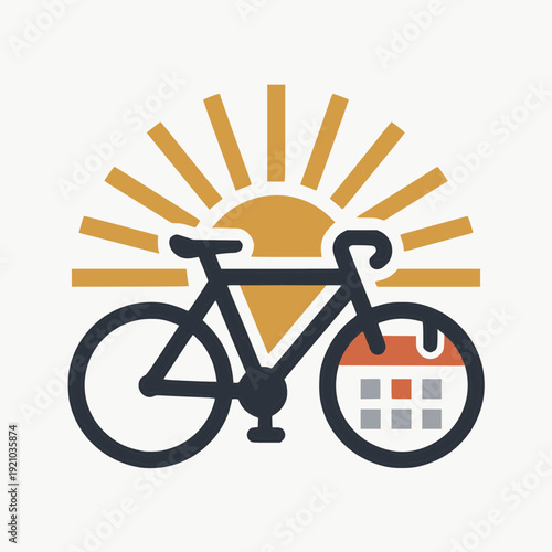 Bicycle Day Flat Icon with Sunrise and Calendar Wheel