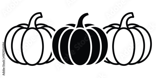 Pumpkins and gourds contour silhouette set, black and white autumn harvest squash collection isolated on white background vector illustration.