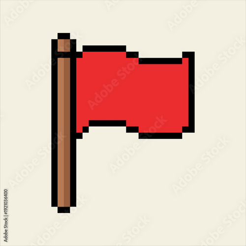 Red flag pixel art illustration for game mission or territory marker