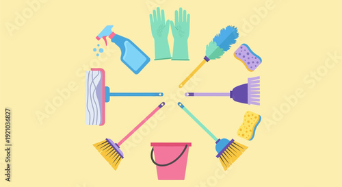 Cleaning Tools and Supplies Arrangement.