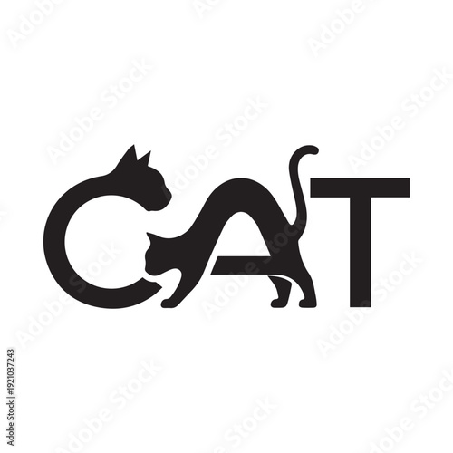 Playful cat integrated into word CAT, cute pet logo concept