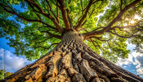 A low-angle shot of a majestic tree