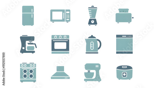 Modern kitchen appliances icon collection for home culinary needs. Essential household equipment vector set