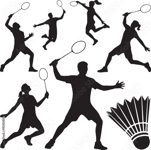 Badminton sport tounament male player silhouette 2. Good use for symbol, logo, web icon, mascot, sign, sticker, or any design you want. Easy to use