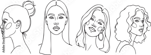 Diverse set of four women's faces with various hairstyles and expressions.