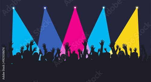 Silhouettes of People under Colorful Stage Lights.