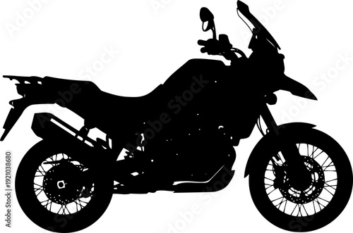 Adventure touring motorcycle silhouette prepared for off-road travel