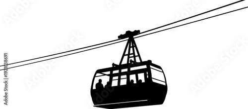 Aerial cable car gondola silhouette suspended on mountain wires