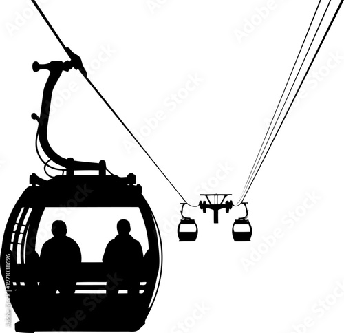 Alpine cable car silhouette carrying passengers across the mountain