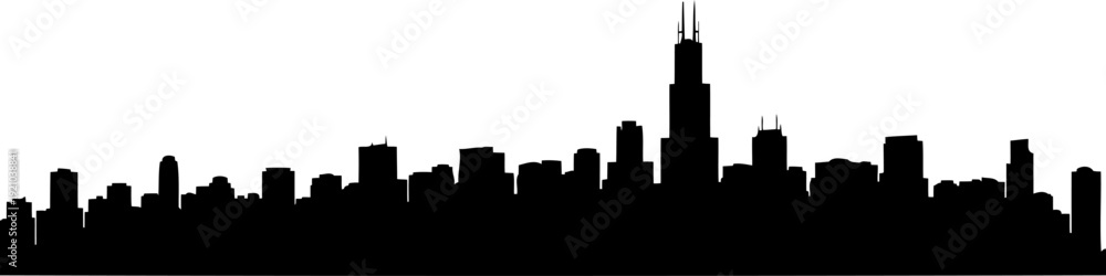 Fototapeta premium Chicago city skyline silhouette highlighting the iconic willis tower
