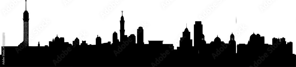 Obraz premium Cairo city skyline silhouette with the cairo tower and nile river buildings